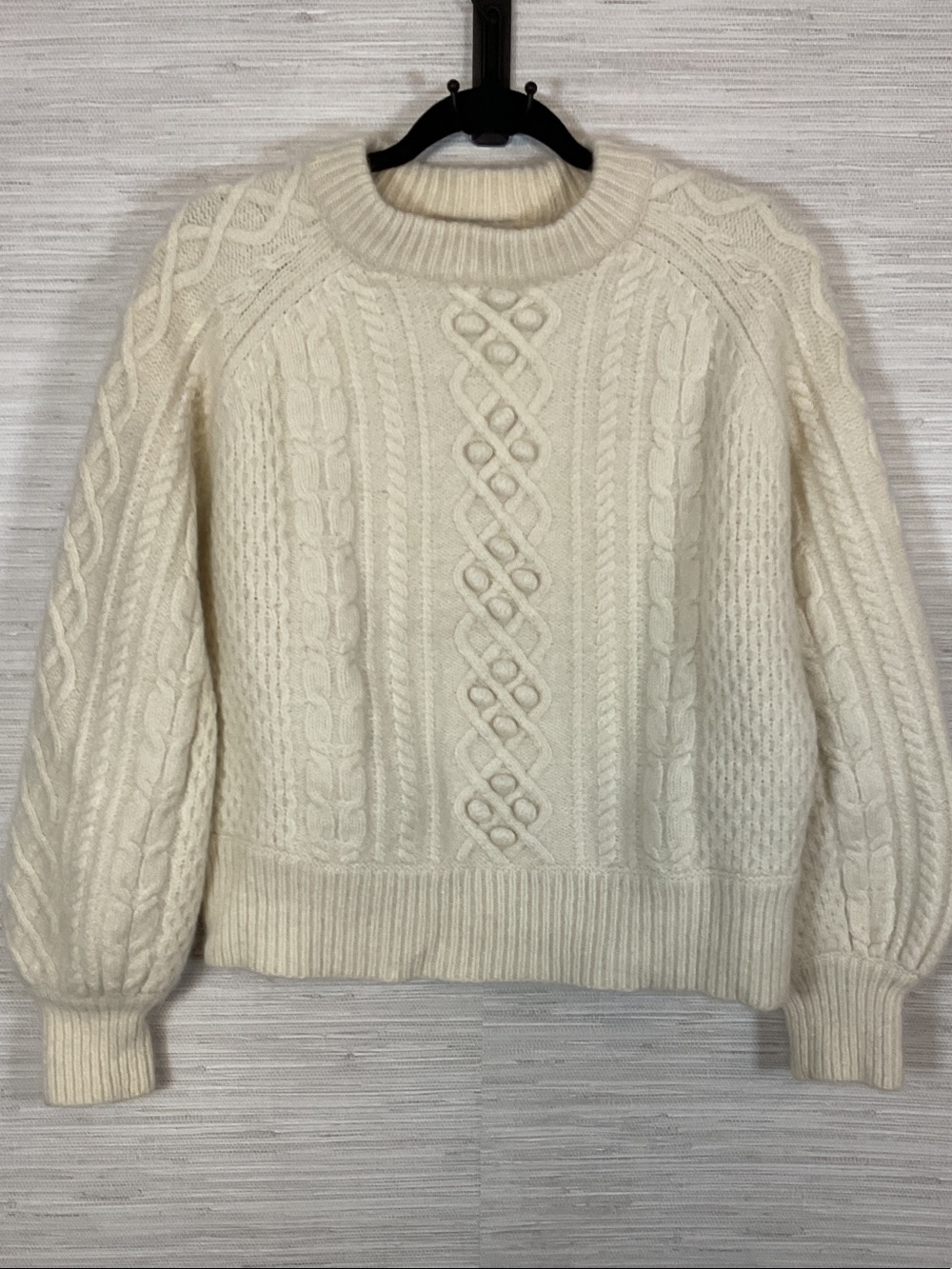 DEMYLEE X J Crew Wool Mohair Chunky Cable Knit Cream Sweater XL